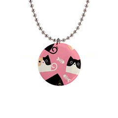 Cat Pattern Backgroundpet 1  Button Necklace by Amaryn4rt