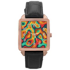 Paper Cut Abstract Pattern Rose Gold Leather Watch  by Amaryn4rt