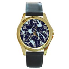 Floral Print Art Pattern Design Round Gold Metal Watch by Amaryn4rt