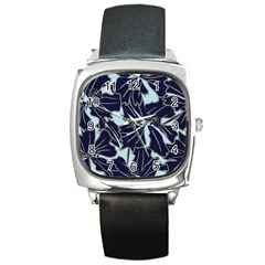 Floral Print Art Pattern Design Square Metal Watch by Amaryn4rt