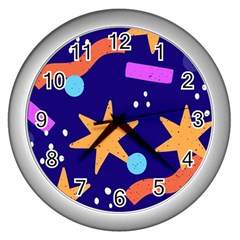 Star Abstract Pattern Wallpaper Wall Clock (silver) by Amaryn4rt