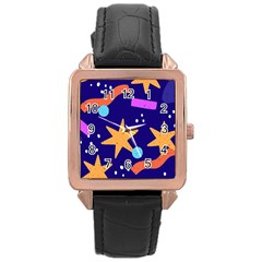 Star Abstract Pattern Wallpaper Rose Gold Leather Watch  by Amaryn4rt