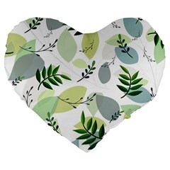 Leaves Foliage Pattern Abstract Large 19  Premium Flano Heart Shape Cushions by Amaryn4rt