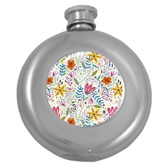 Flowers Nature Wallpaper Background Round Hip Flask (5 Oz) by Amaryn4rt