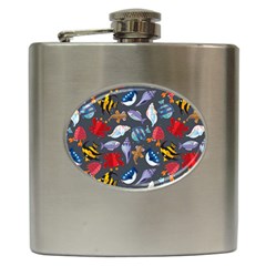 Sea Animals Pattern Wallpaper Fish Hip Flask (6 Oz) by Amaryn4rt