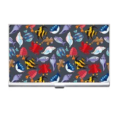 Sea Animals Pattern Wallpaper Fish Business Card Holder by Amaryn4rt