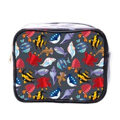 Sea Animals Pattern Wallpaper Fish Mini Toiletries Bag (one Side) by Amaryn4rt