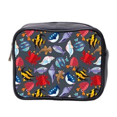 Sea Animals Pattern Wallpaper Fish Mini Toiletries Bag (two Sides) by Amaryn4rt