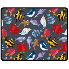 Sea Animals Pattern Wallpaper Fish Fleece Blanket (medium)  by Amaryn4rt