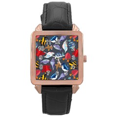 Sea Animals Pattern Wallpaper Fish Rose Gold Leather Watch  by Amaryn4rt