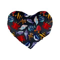 Sea Animals Pattern Wallpaper Fish Standard 16  Premium Flano Heart Shape Cushions by Amaryn4rt