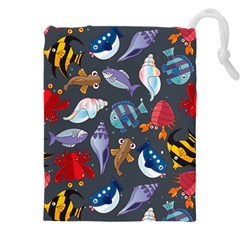 Sea Animals Pattern Wallpaper Fish Drawstring Pouch (5xl) by Amaryn4rt