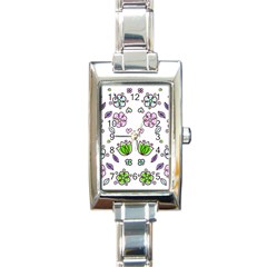 Floral Art Design Pattern Drawing Rectangle Italian Charm Watch