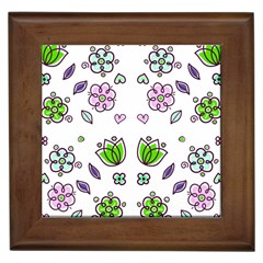 Floral Art Design Pattern Drawing Framed Tile