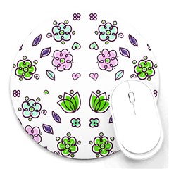 Floral Art Design Pattern Drawing Round Mousepads