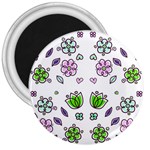 Floral Art Design Pattern Drawing 3  Magnets Front