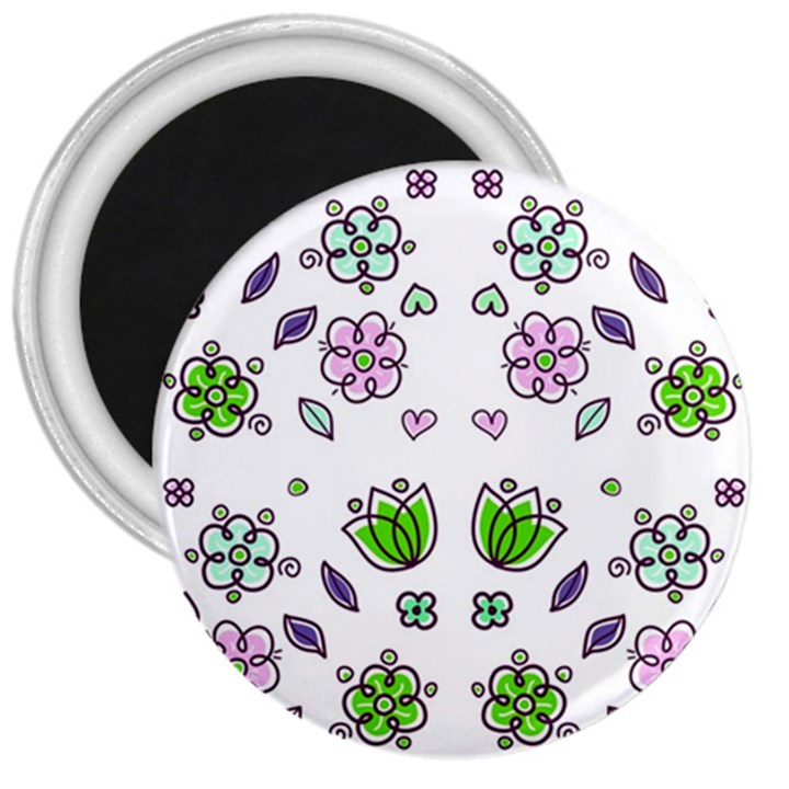 Floral Art Design Pattern Drawing 3  Magnets