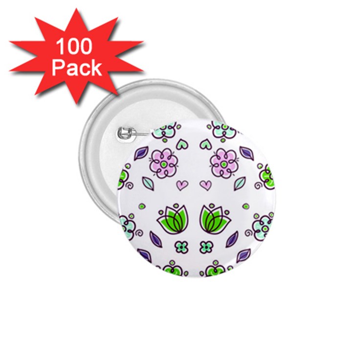 Floral Art Design Pattern Drawing 1.75  Buttons (100 pack) 