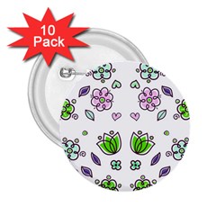 Floral Art Design Pattern Drawing 2.25  Buttons (10 pack) 