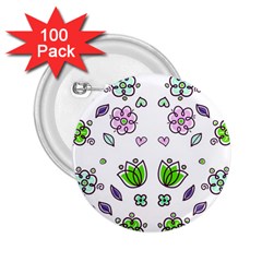 Floral Art Design Pattern Drawing 2.25  Buttons (100 pack) 