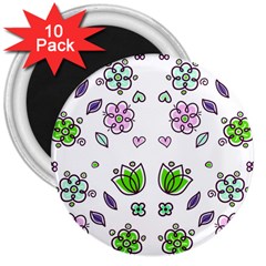 Floral Art Design Pattern Drawing 3  Magnets (10 pack) 