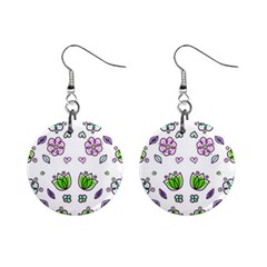 Floral Art Design Pattern Drawing Mini Button Earrings