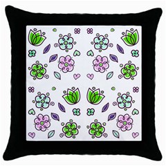 Floral Art Design Pattern Drawing Throw Pillow Case (black) by Amaryn4rt