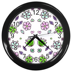 Floral Art Design Pattern Drawing Wall Clock (Black)