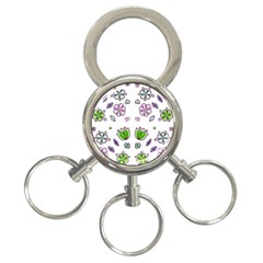 Floral Art Design Pattern Drawing 3-Ring Key Chain