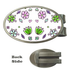 Floral Art Design Pattern Drawing Money Clips (Oval) 