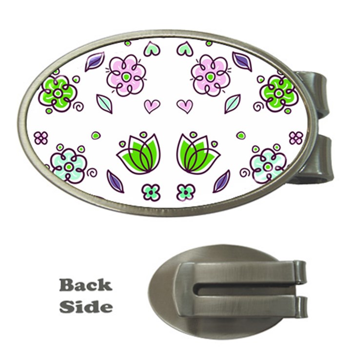 Floral Art Design Pattern Drawing Money Clips (Oval) 