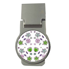 Floral Art Design Pattern Drawing Money Clips (Round) 