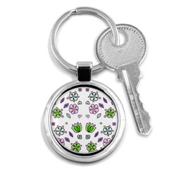 Floral Art Design Pattern Drawing Key Chain (Round)