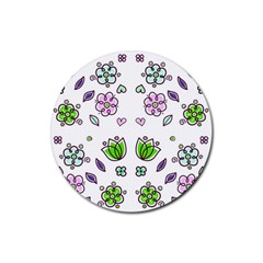 Floral Art Design Pattern Drawing Rubber Coaster (round)