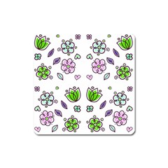 Floral Art Design Pattern Drawing Square Magnet