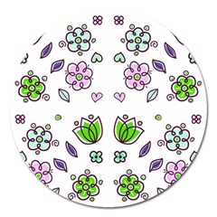 Floral Art Design Pattern Drawing Magnet 5  (Round)