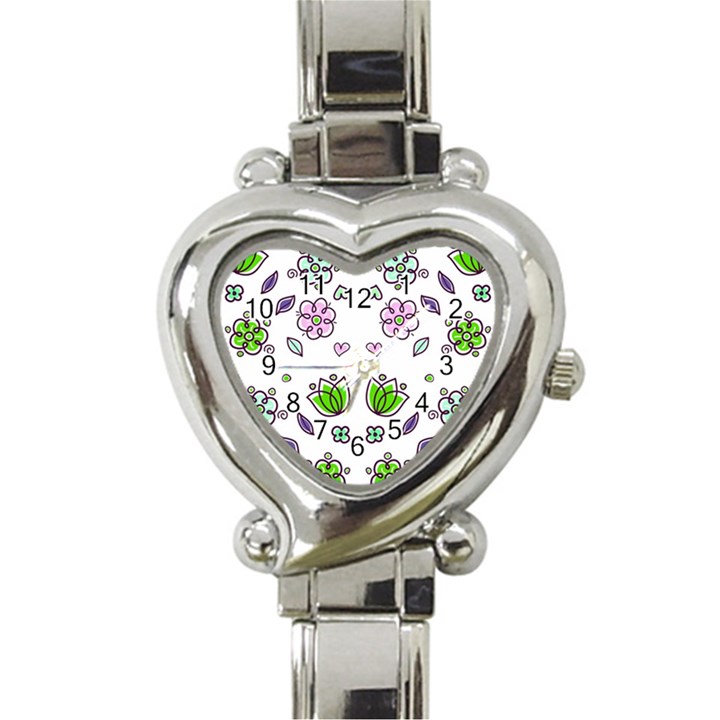 Floral Art Design Pattern Drawing Heart Italian Charm Watch