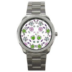 Floral Art Design Pattern Drawing Sport Metal Watch