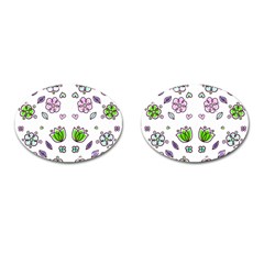 Floral Art Design Pattern Drawing Cufflinks (Oval)