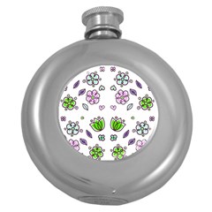 Floral Art Design Pattern Drawing Round Hip Flask (5 oz)