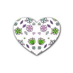 Floral Art Design Pattern Drawing Rubber Coaster (Heart)