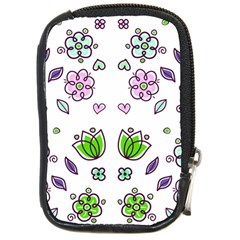 Floral Art Design Pattern Drawing Compact Camera Leather Case