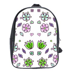 Floral Art Design Pattern Drawing School Bag (Large)