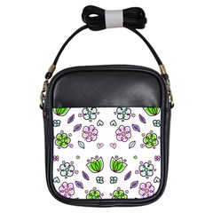 Floral Art Design Pattern Drawing Girls Sling Bag