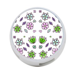 Floral Art Design Pattern Drawing 4-Port USB Hub (One Side)