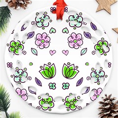 Floral Art Design Pattern Drawing Round Filigree Ornament (Two Sides)