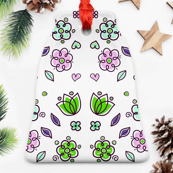 Floral Art Design Pattern Drawing Bell Ornament (Two Sides)