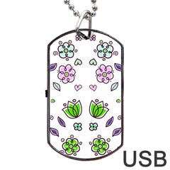 Floral Art Design Pattern Drawing Dog Tag USB Flash (One Side)