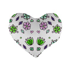 Floral Art Design Pattern Drawing Standard 16  Premium Heart Shape Cushions