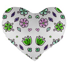 Floral Art Design Pattern Drawing Large 19  Premium Heart Shape Cushions